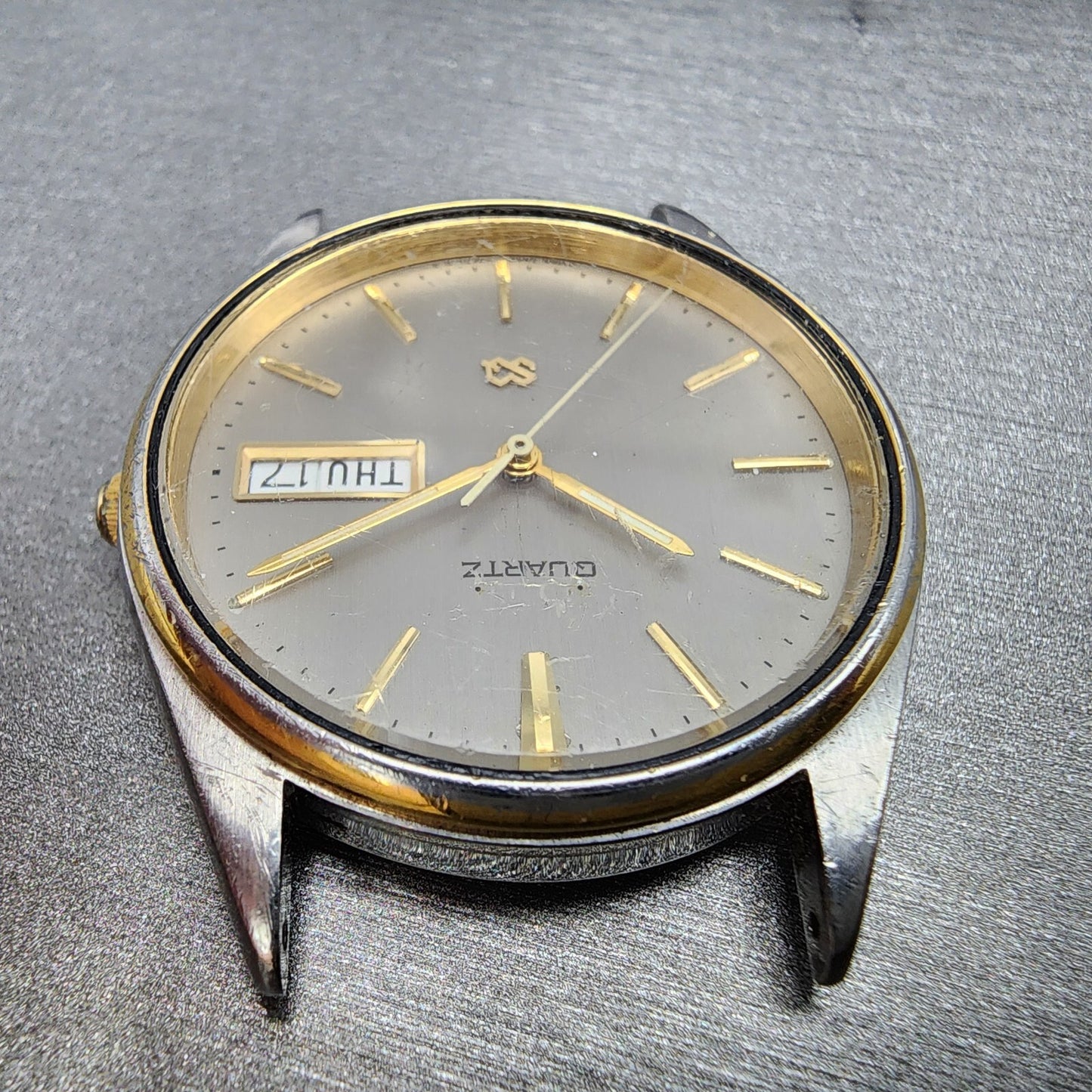 Seiko SQ Watch Men 35mm Gray Dial Two Tone Daydate 7n437a59 New Battery READ!!!4