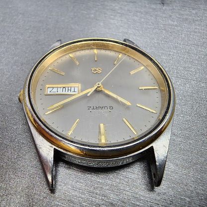 Seiko SQ Watch Men 35mm Gray Dial Two Tone Daydate 7n437a59 New Battery READ!!!4