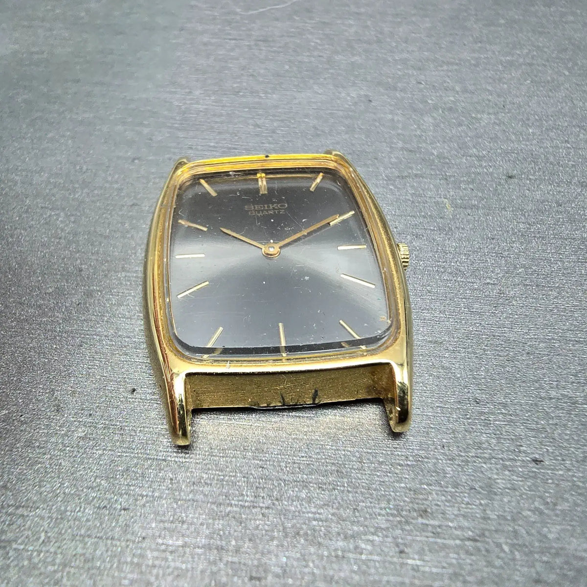 Seiko Tank Watch Men 25mm Gray Dial Gold Tone Rectangle 7430-5550 VTG PARTS7
