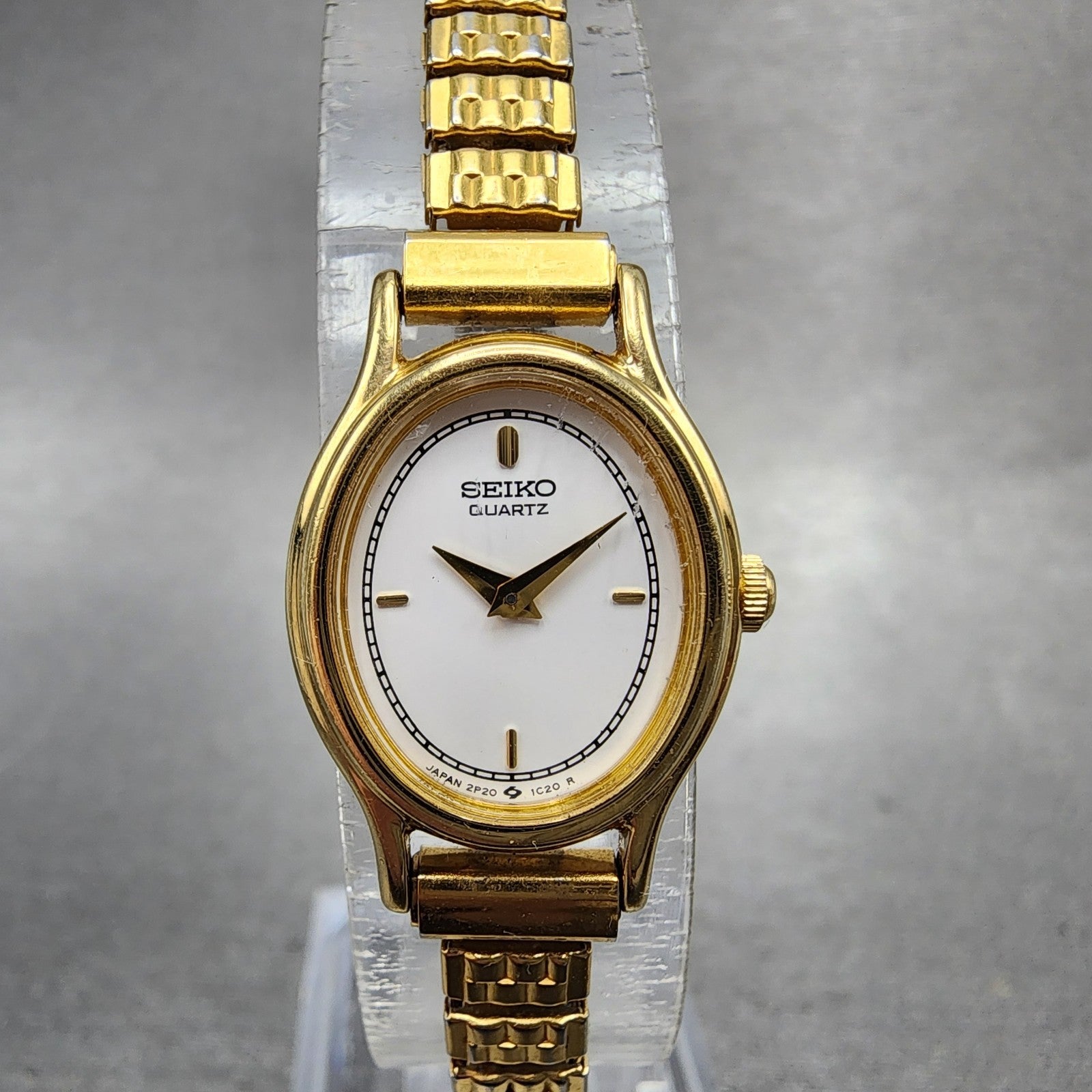 Seiko Watch Women 17mm White Dial Gold Tone Oval 2p205h20 New Battery VTG0
