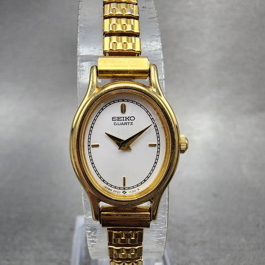Seiko Watch Women 17mm White Dial Gold Tone Oval 2p205h20 New Battery VTG0