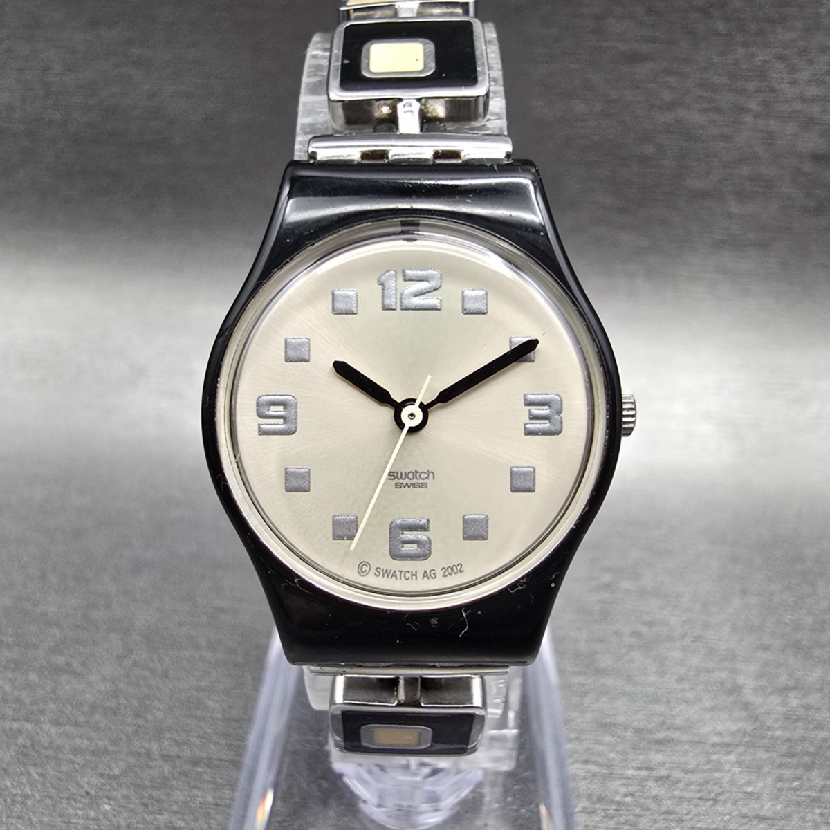 Swatch Chessboard Watch Women 25mm Cream Dial Black Case LB160G New Battery CH20