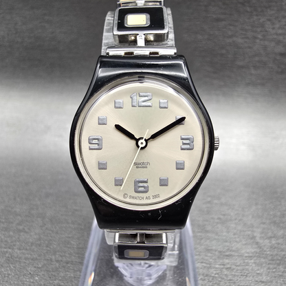 Swatch Chessboard Watch Women 25mm Cream Dial Black Case LB160G New Battery CH20