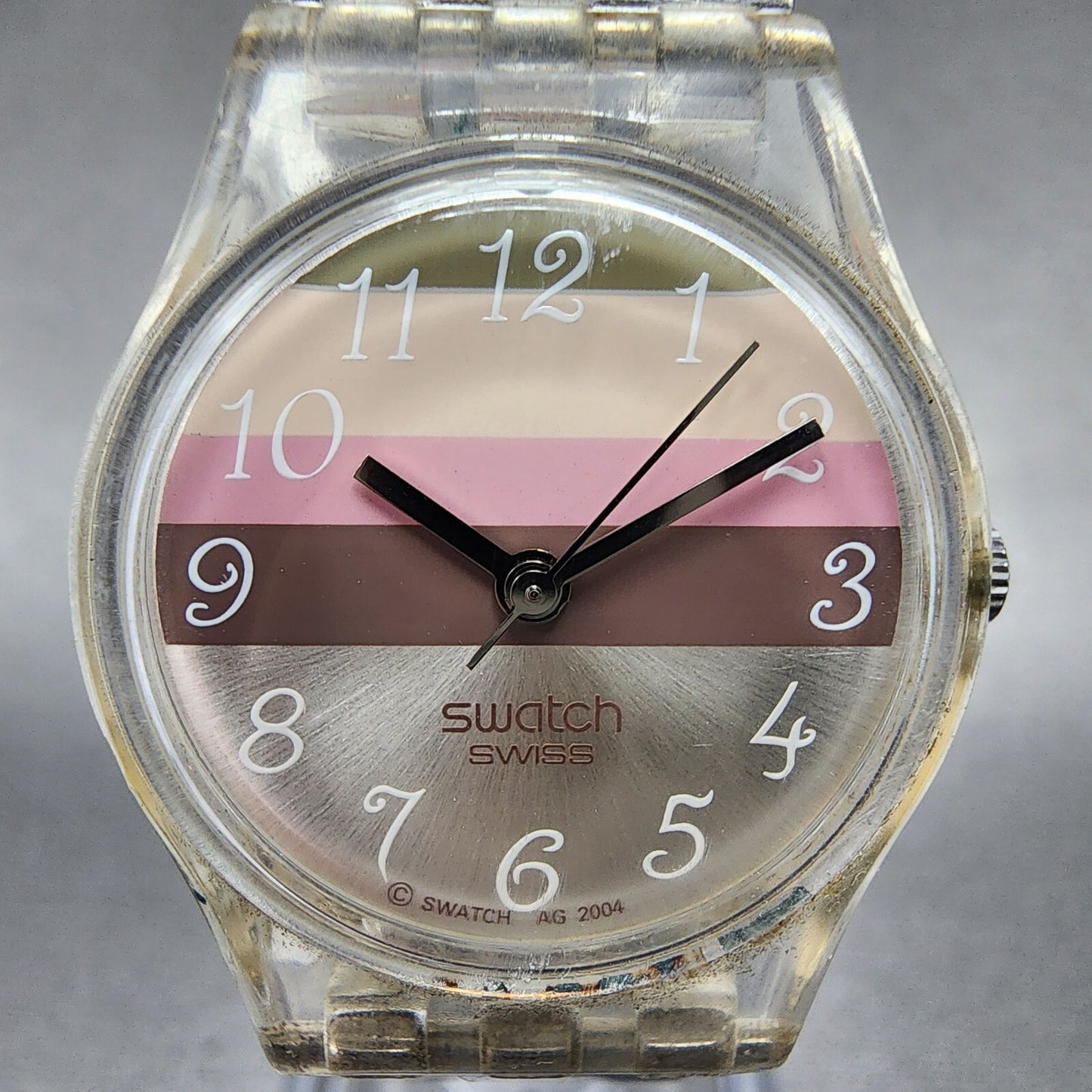 Swatch Metallic Dune Watch Women 25mm Silver Dial Clear Case Round LK258G NewBat1