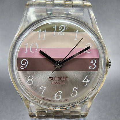 Swatch Metallic Dune Watch Women 25mm Silver Dial Clear Case Round LK258G NewBat1