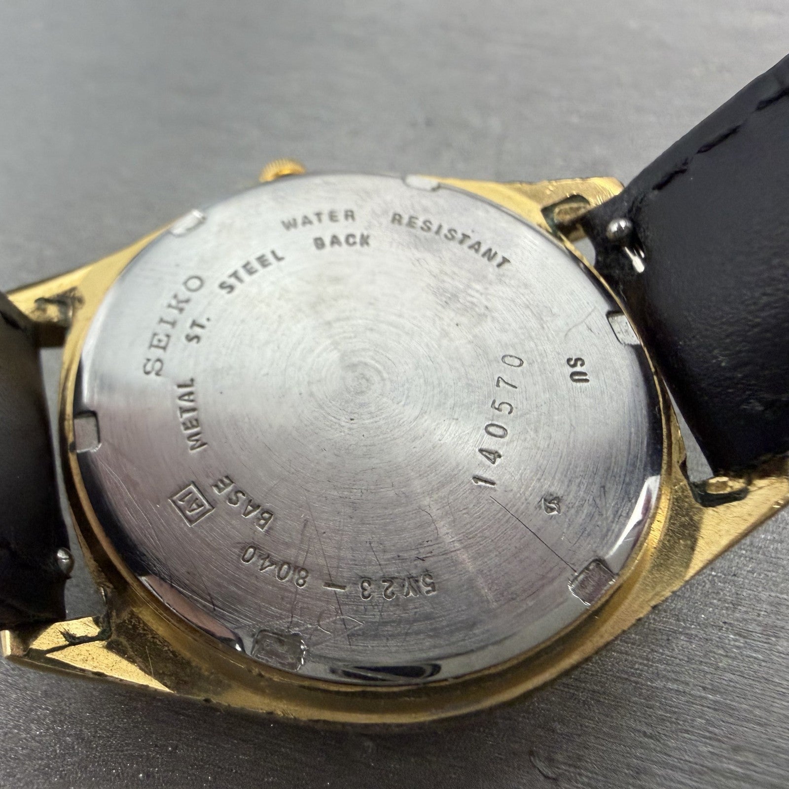 Seiko SQ Watch Men 35mm Gold Dial Gold Tone Daydate Round 5Y23-8040 New Batteryl9