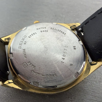 Seiko SQ Watch Men 35mm Gold Dial Gold Tone Daydate Round 5Y23-8040 New Batteryl9