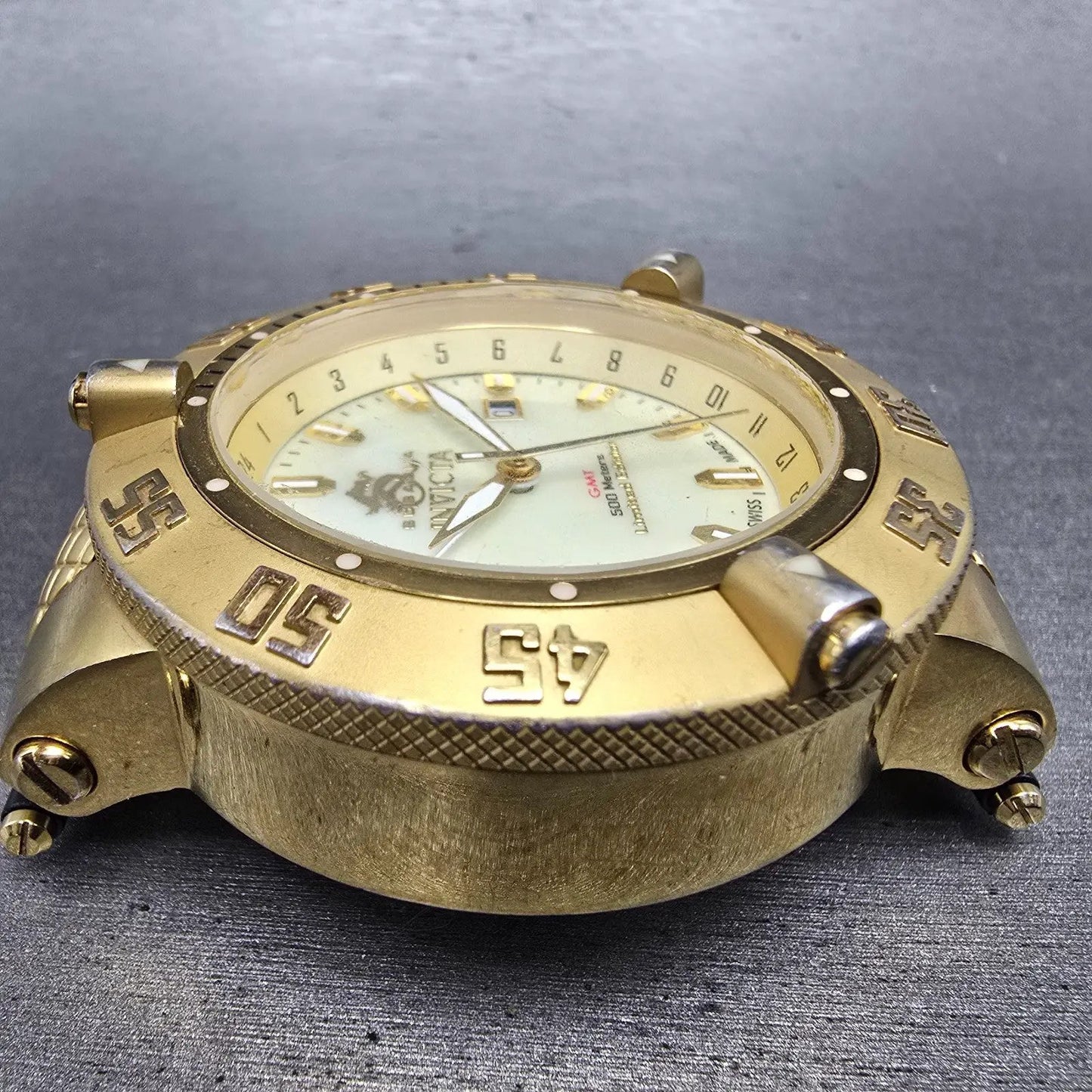 Invicta Sub Aqua Noma III Watch Men 50mm MOP Dial Gold Tone Date 0738 NewBattery3