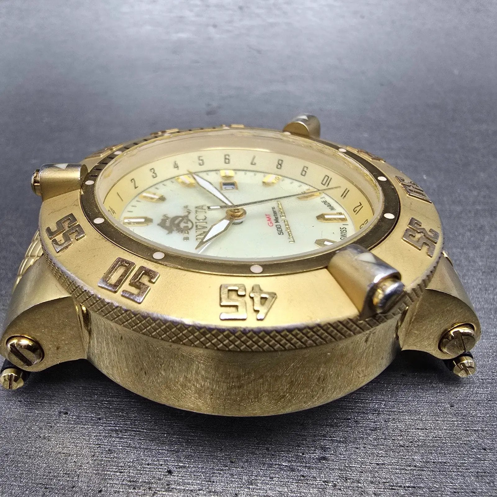 Invicta Sub Aqua Noma III Watch Men 50mm MOP Dial Gold Tone Date 0738 NewBattery3