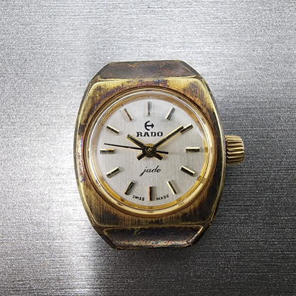 Rado jade Watch Women 19mm Champagne Dial Gold Tone Round Manual Wind Runs0