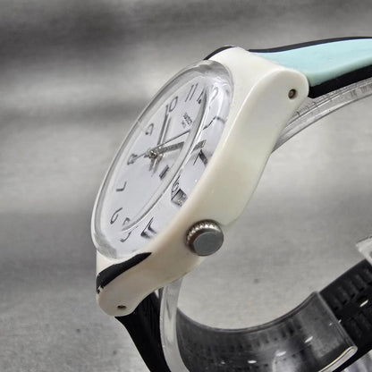 Swatch GREYTWIST Watch Men White Dial White Case Daydate Round GW711 New Battery2