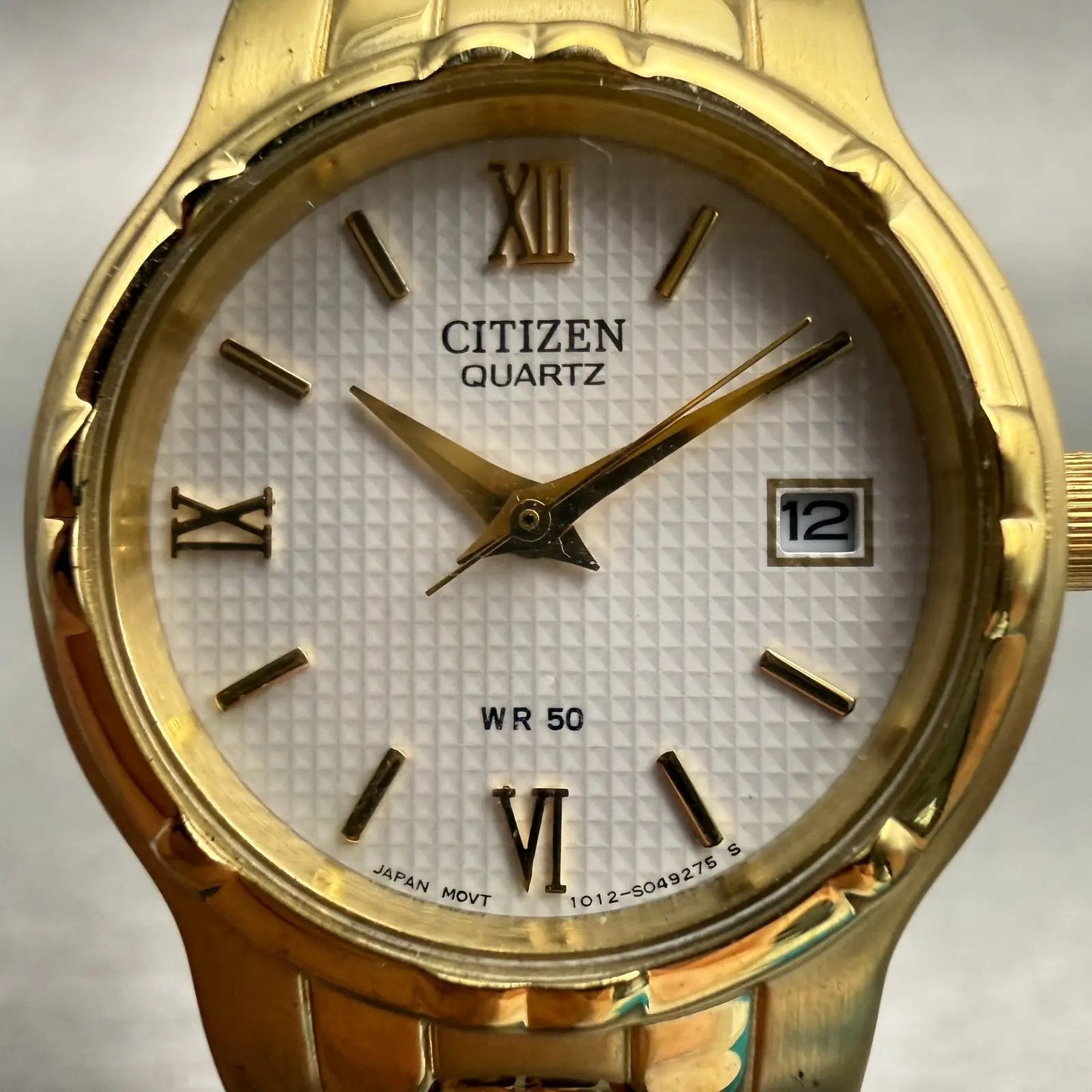 Citizen Watch Women 25mm White Dial Gold Tone Date Round 1012-S029279 New Batt1