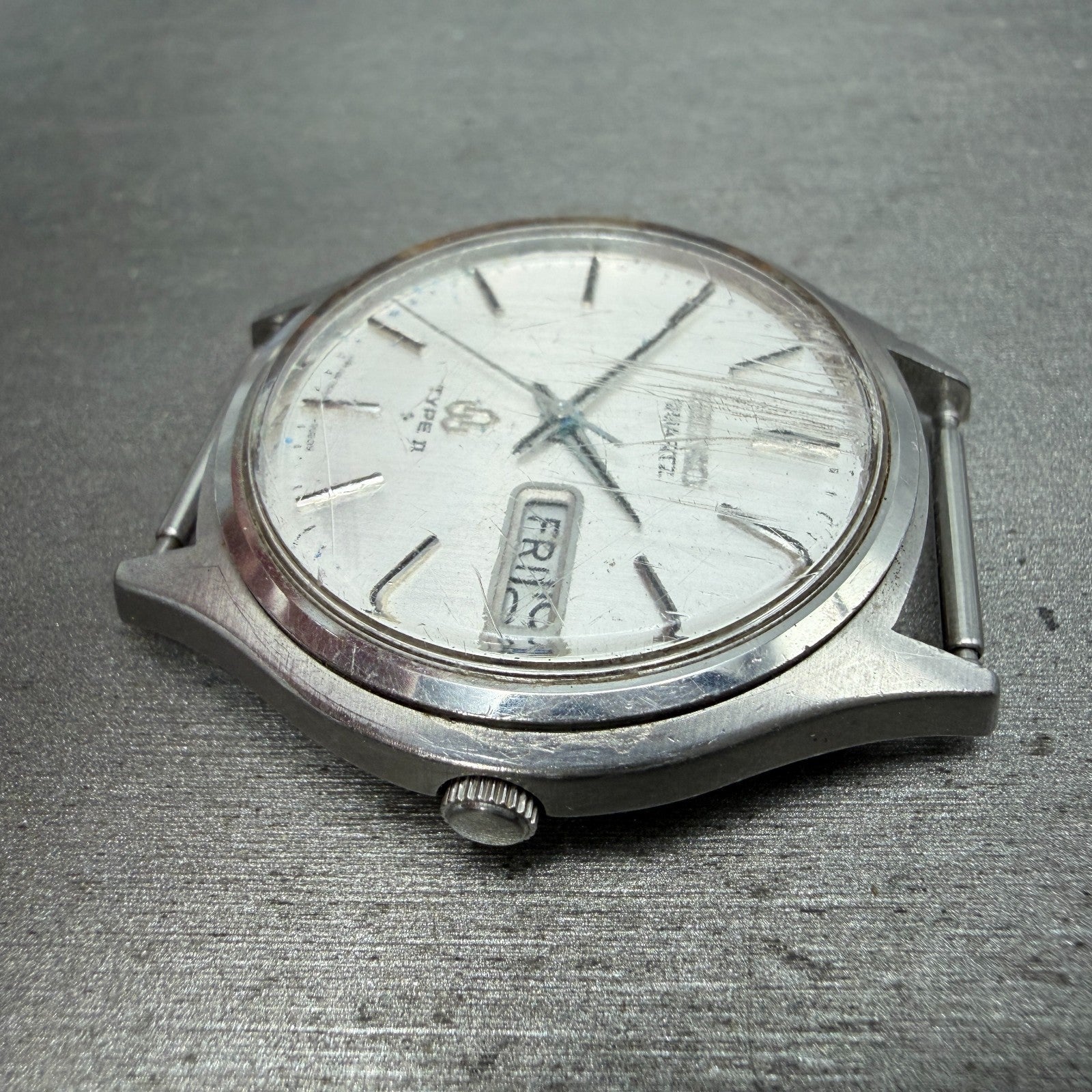 Seiko Type II Watch Men 37mm Silver Dial Silver Tone Daydate 7546-701E PARTS6