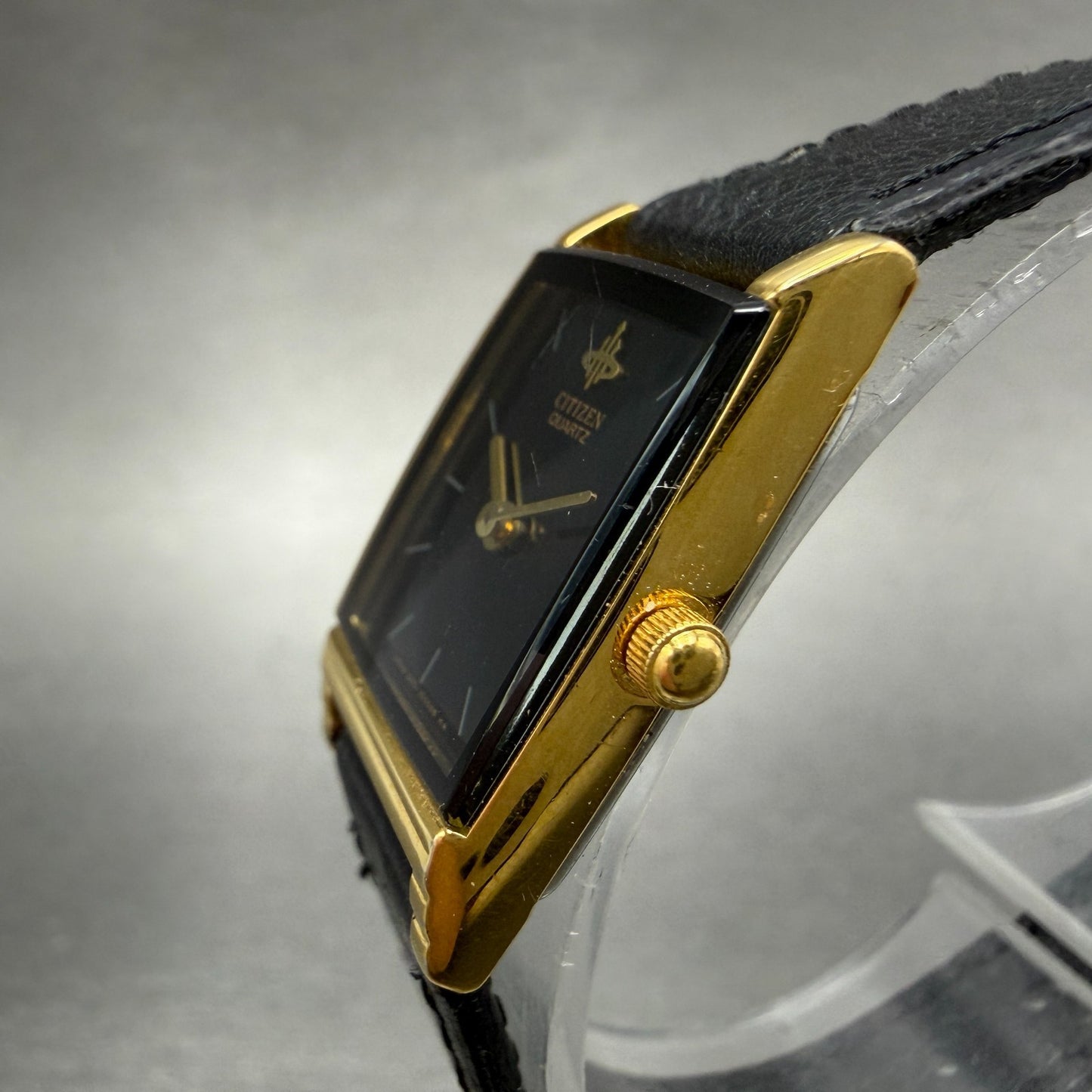 Citizen Tank Watch Women 18mm Black Dial Gold Tone Rectangle 3220-325435 New Bat2