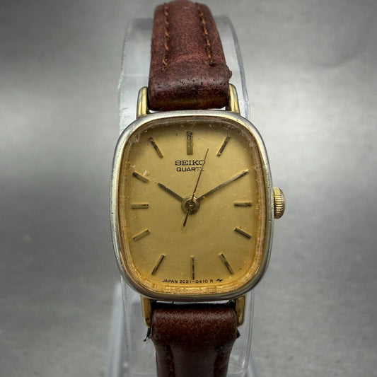 Seiko Watch Women 16mm Champagne Dial Gold Tone Rectangle 2C21-5139 New Battery0