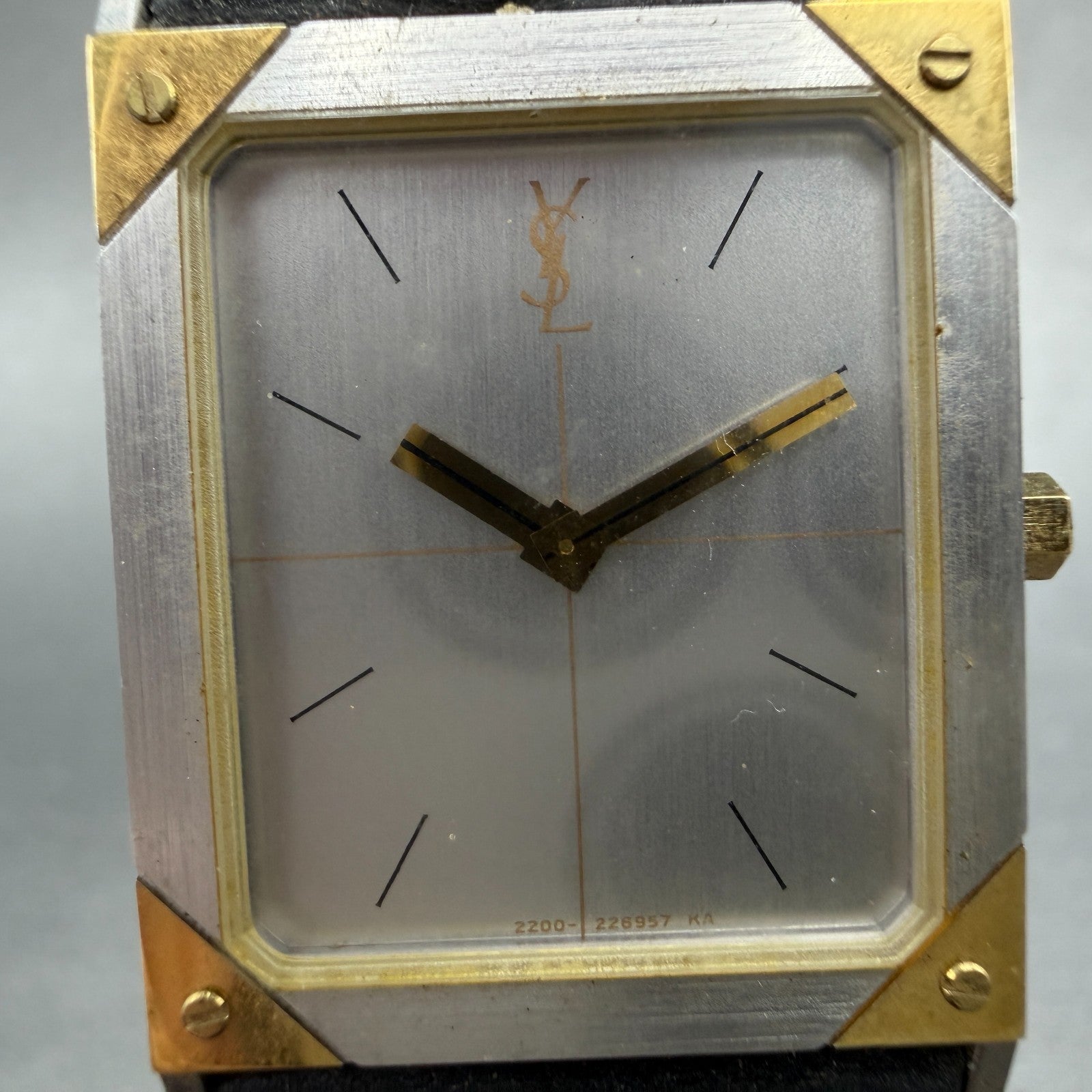 Yves Saint Laurent Tank Watch Men 23mm Silver Dial Two Tone Rectangle New Batt1