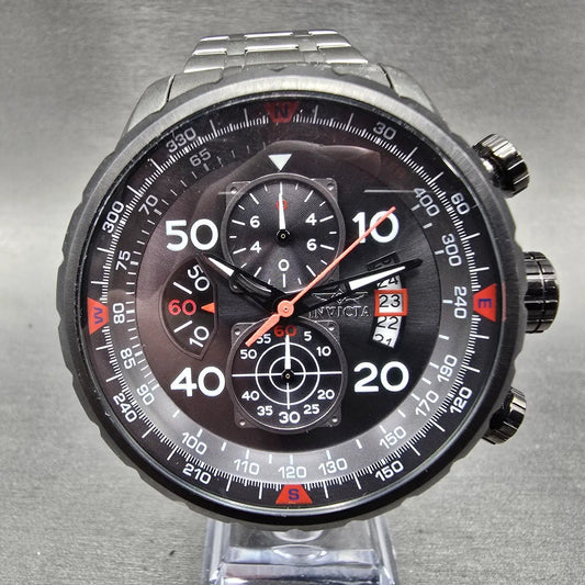 Invicta Aviator Chronograph Watch Men 49mm Black Dial Steel Date 17204 New Batt0