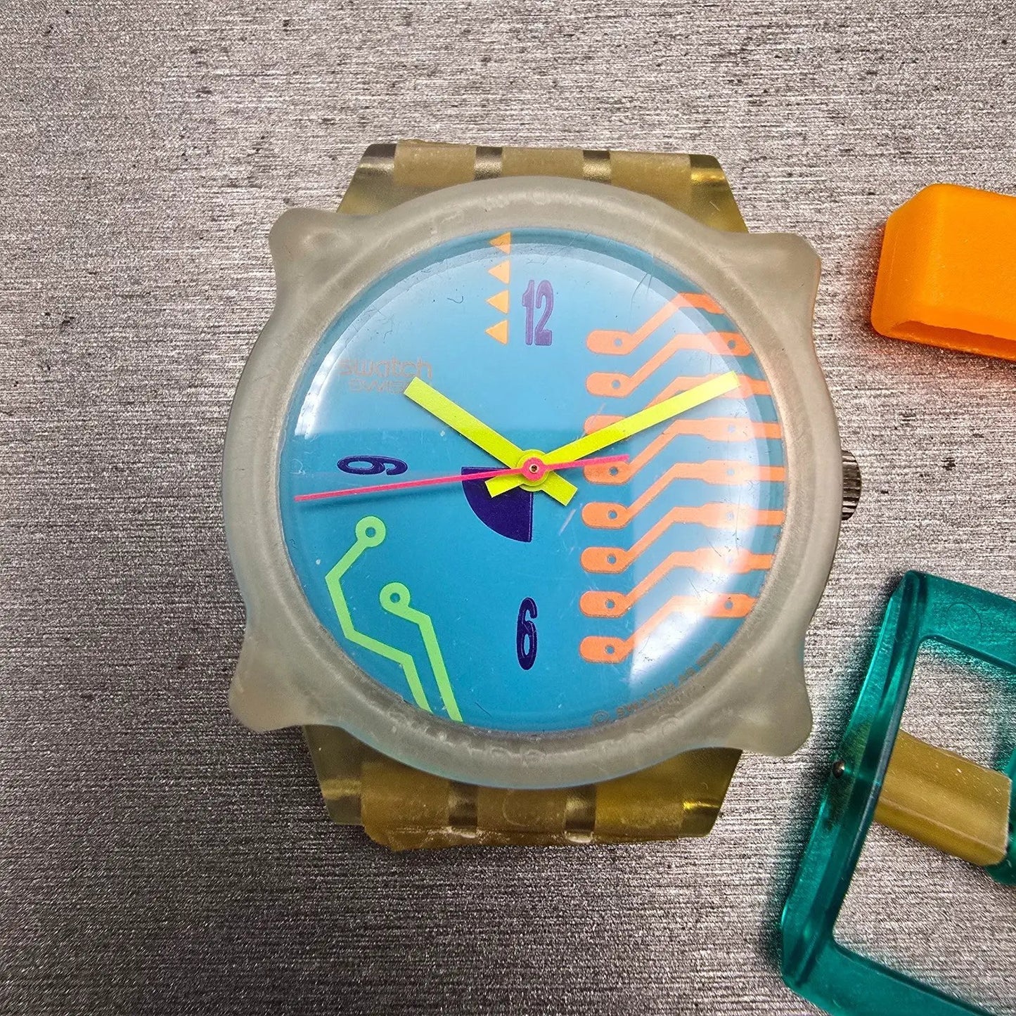Swatch Hacker's Reward Watch Men 34mm Blue Dial Clear Case GK122 New Battery0
