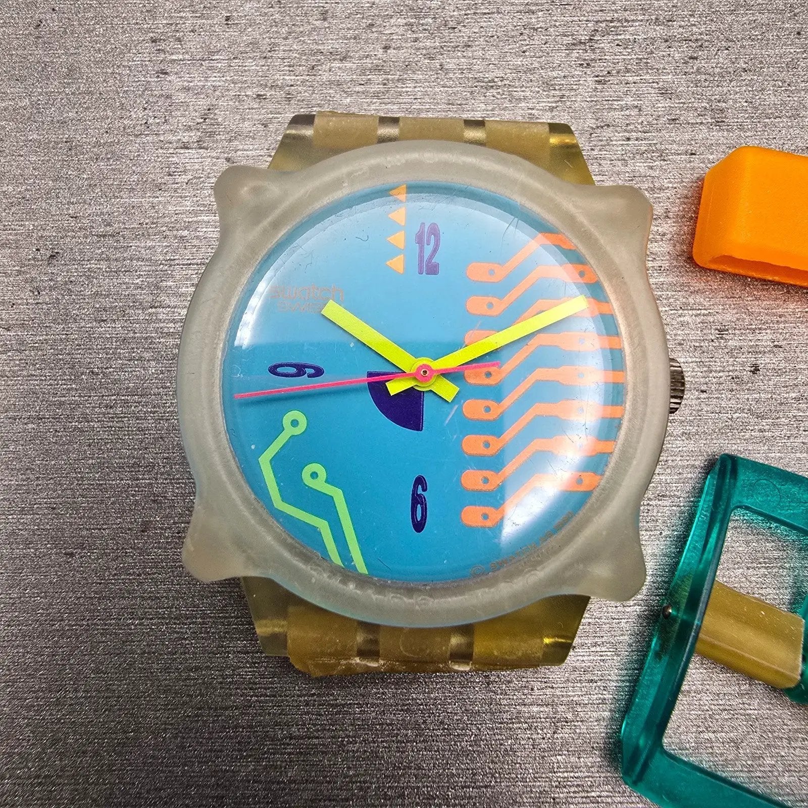 Swatch Hacker's Reward Watch Men 34mm Blue Dial Clear Case GK122 New Battery0