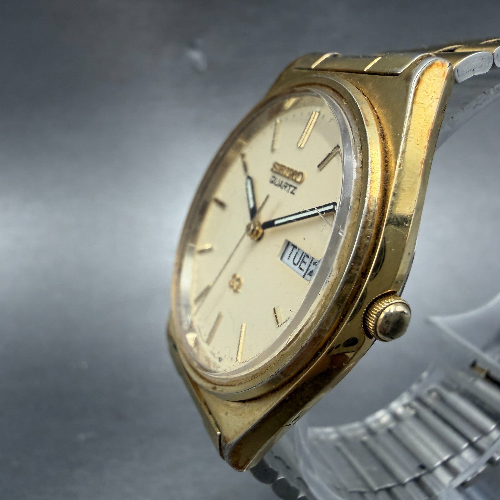 Seiko SQ Watch Men 35mm Cream Dial Gold Tone Daydate 8123-7239 New Battery2
