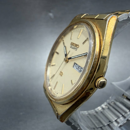 Seiko SQ Watch Men 35mm Cream Dial Gold Tone Daydate 8123-7239 New Battery2