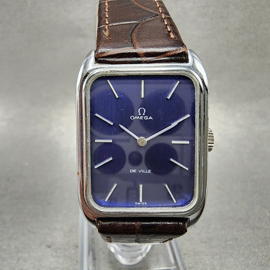 Omega De Ville Tank Watch Unisex 23mm Blue Dial Gold Plated Manual Wind Runs VTG0