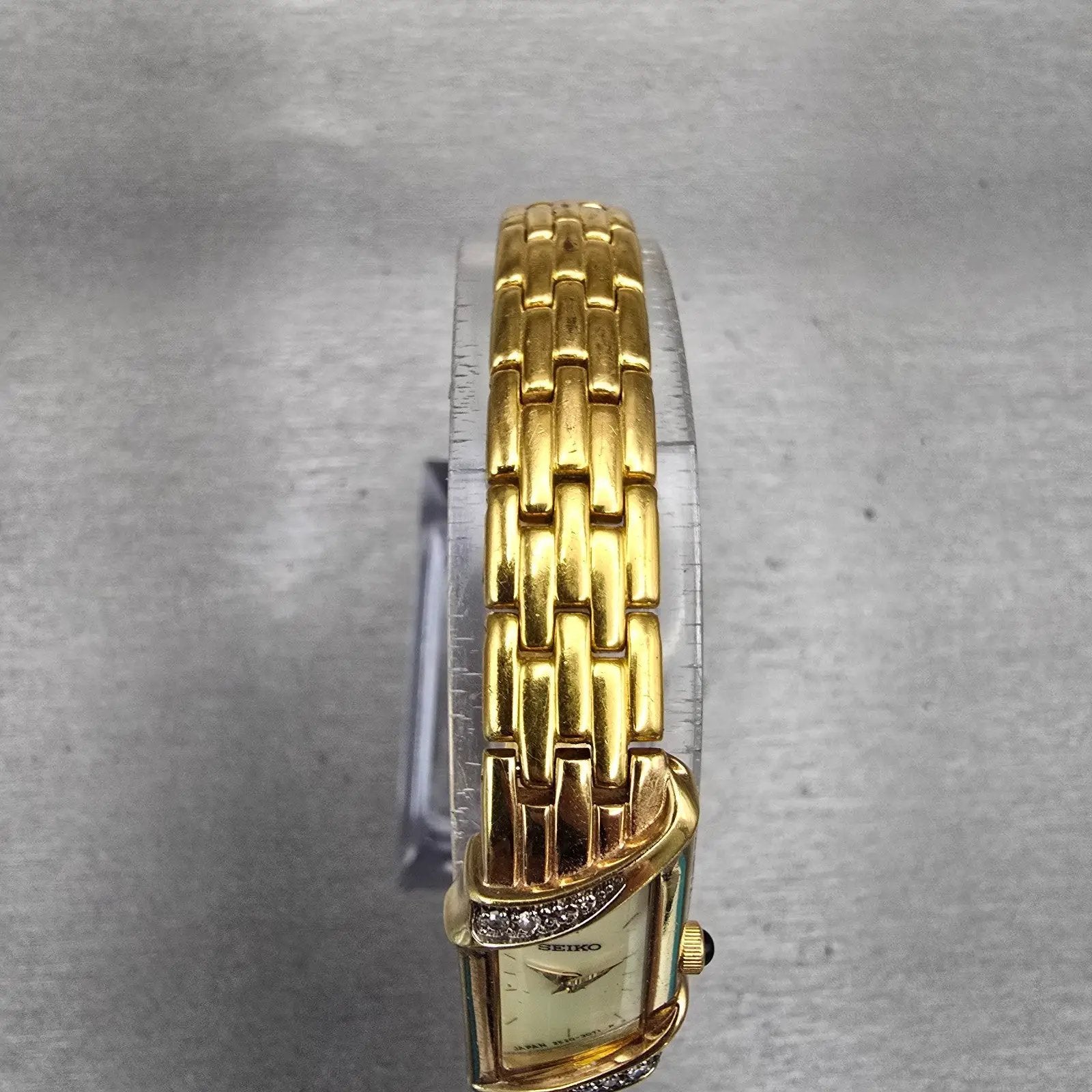 Seiko Watch Women 14mm MOP Dial Gold Tone Gemmed 2E20-7399 New Battery Vintage4