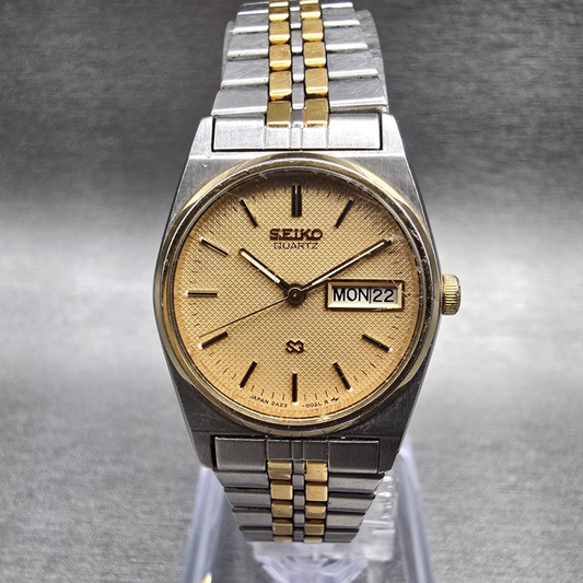 Seiko SQ Watch Women 23mm Gold Dial Two Tone Daydate Round 2A23-0029 New Battery0