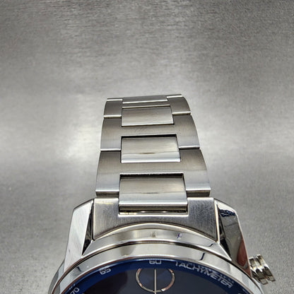 Movado Bold Verso Chronograph Watch Men 44mm Blue Dial Steel Date READ!! 36008654