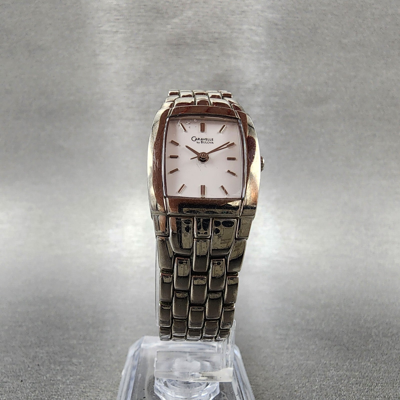 Caravelle Bulova Watch Women 20mm White Dial Silver Tone Rectangle 43L48 NewBatt5