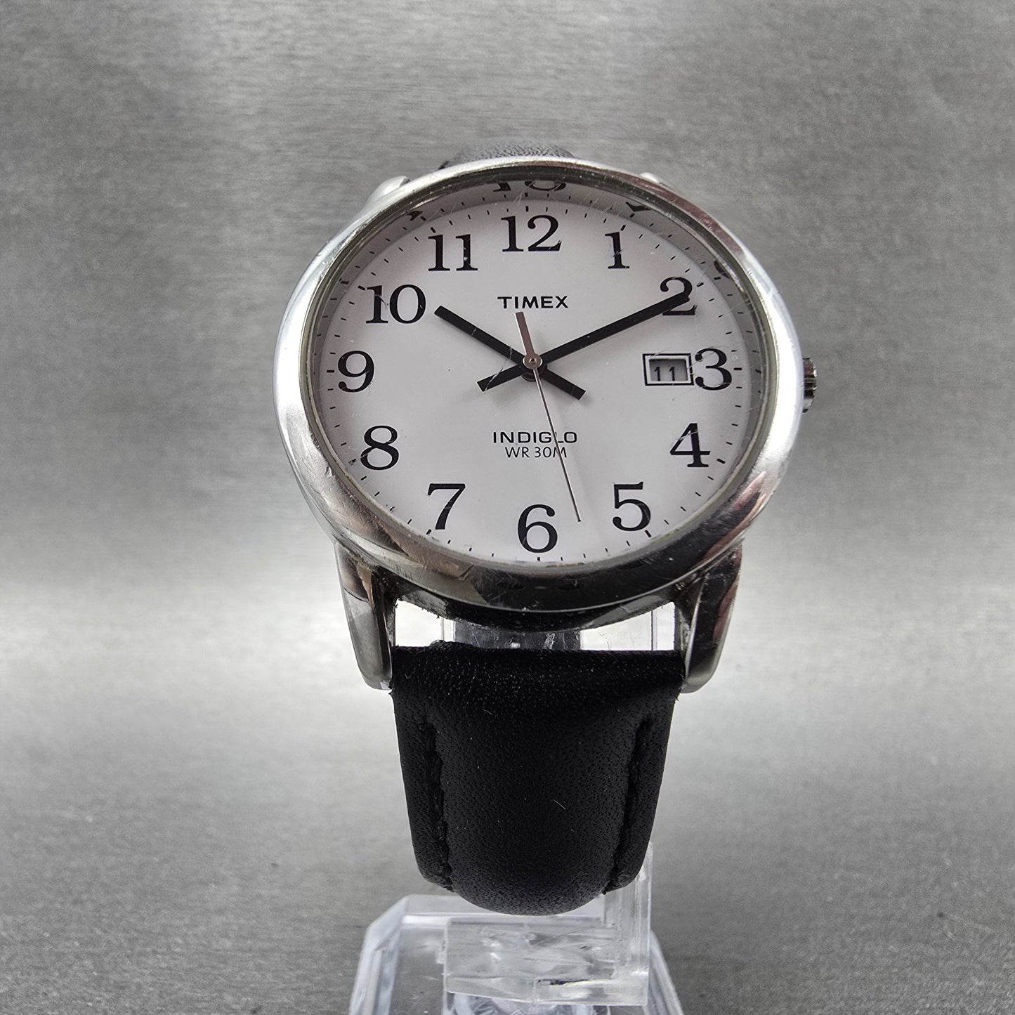 Timex Easy Reader Watch Men 35mm White Dial Silver Tone Date Round New Battery W5