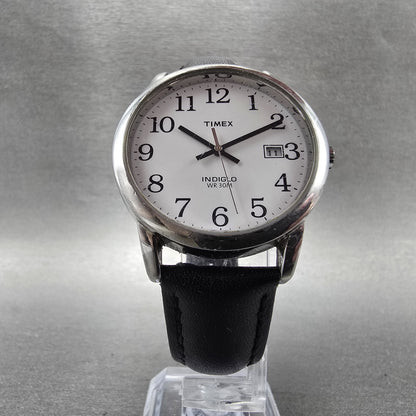 Timex Easy Reader Watch Men 35mm White Dial Silver Tone Date Round New Battery W5