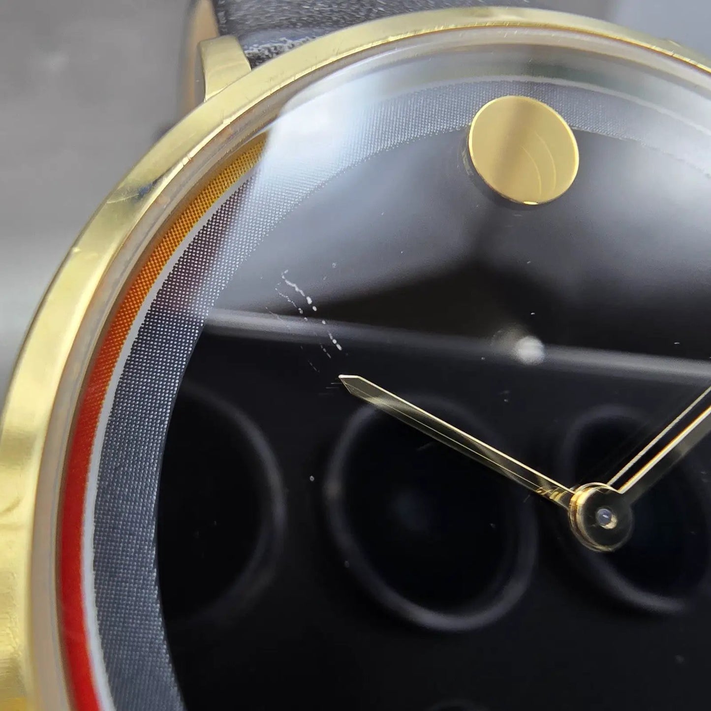Movado Modern 47 Watch Men 40mm Black Dial Gold Tone Round 0607503 New Battery6