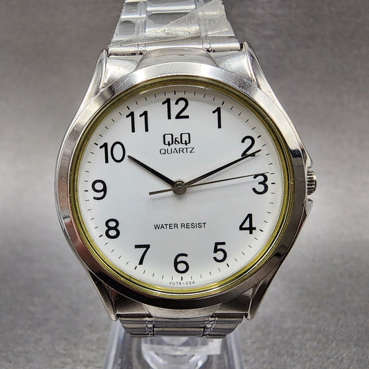 Citizen Q&Q Watch Men 34mm White Dial Silver Tone Vu76-204 New Battery