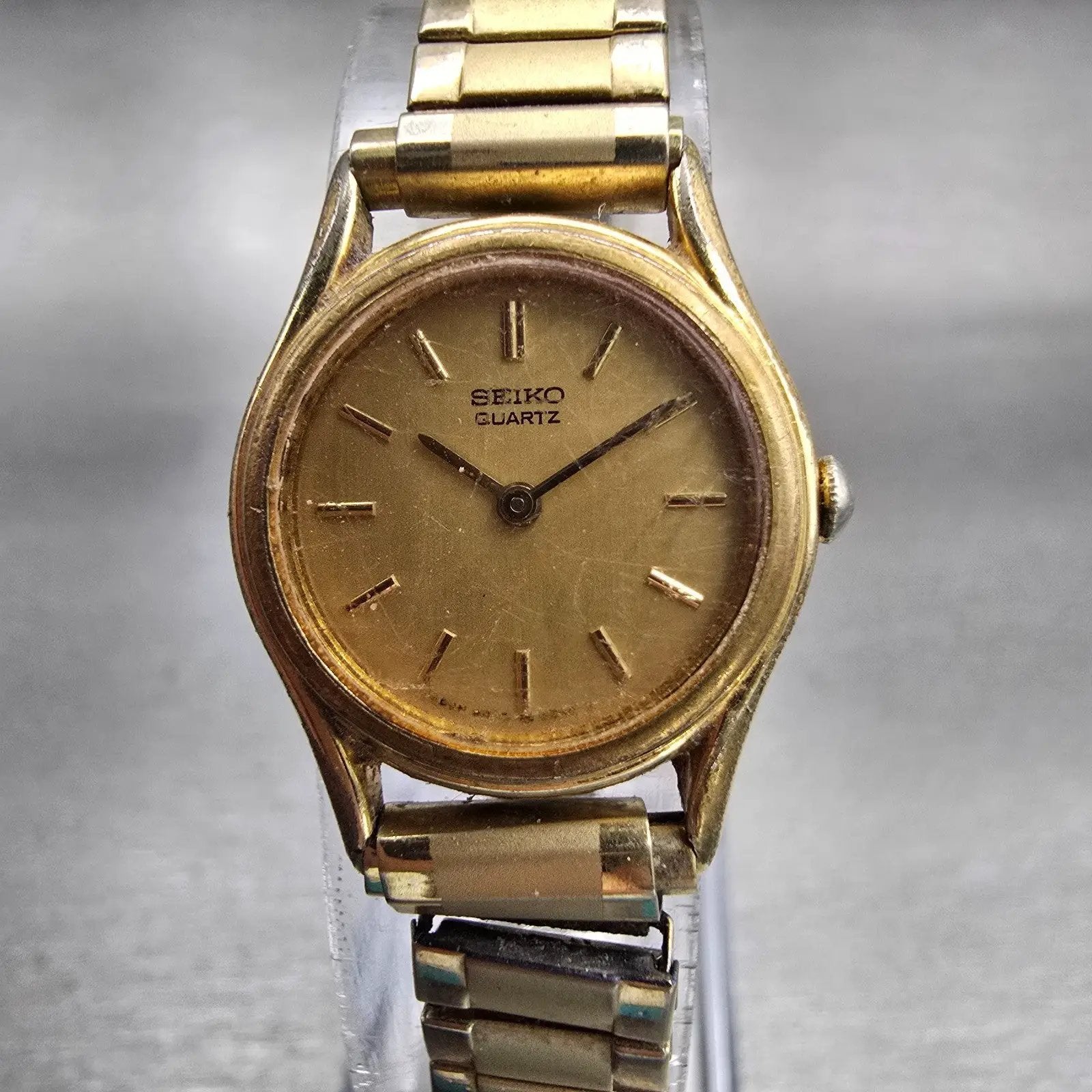 Seiko Watch Women 19mm Gold Dial Gold Tone Round 2P20-0080 New Battery Vintage0