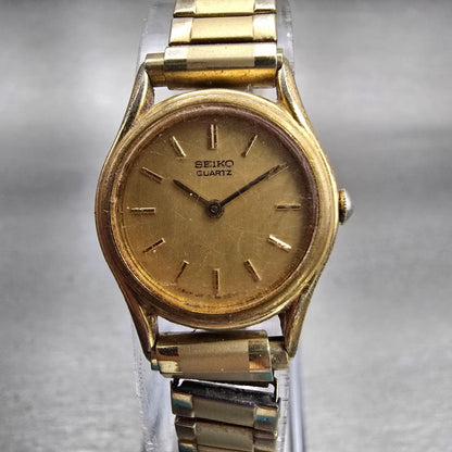 Seiko Watch Women 19mm Gold Dial Gold Tone Round 2P20-0080 New Battery Vintage0