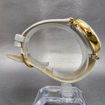 Versace Palazzo Watch Women 39mm White Dial Gold Tone Round Leather Band New Bat8
