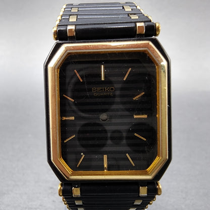 Seiko Tank Watch Men 24mm Black DIal Black & Gold Tone Octagon 7430-5810 PARTS