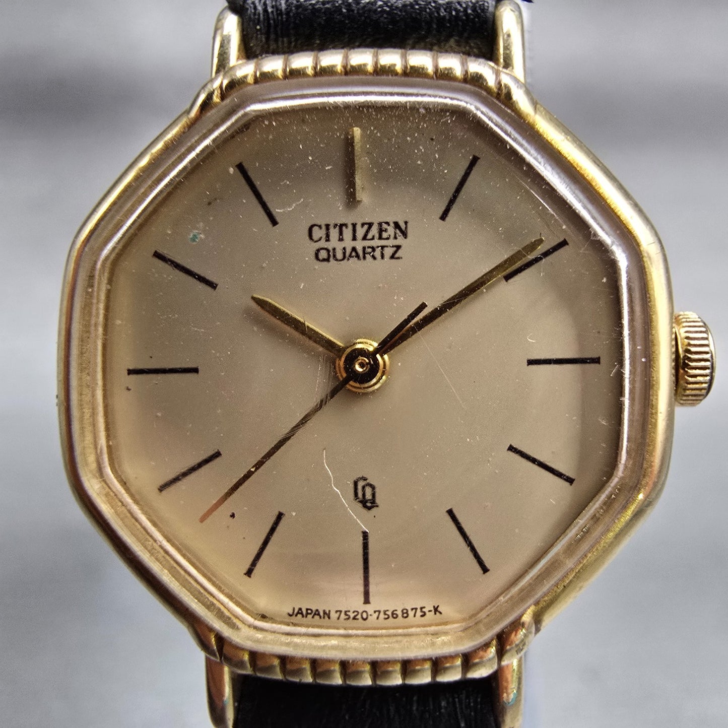 Citizen CQ Watch Women 22mm Champagne Dial Gold Tone Octagon 4-753917 New Batt1