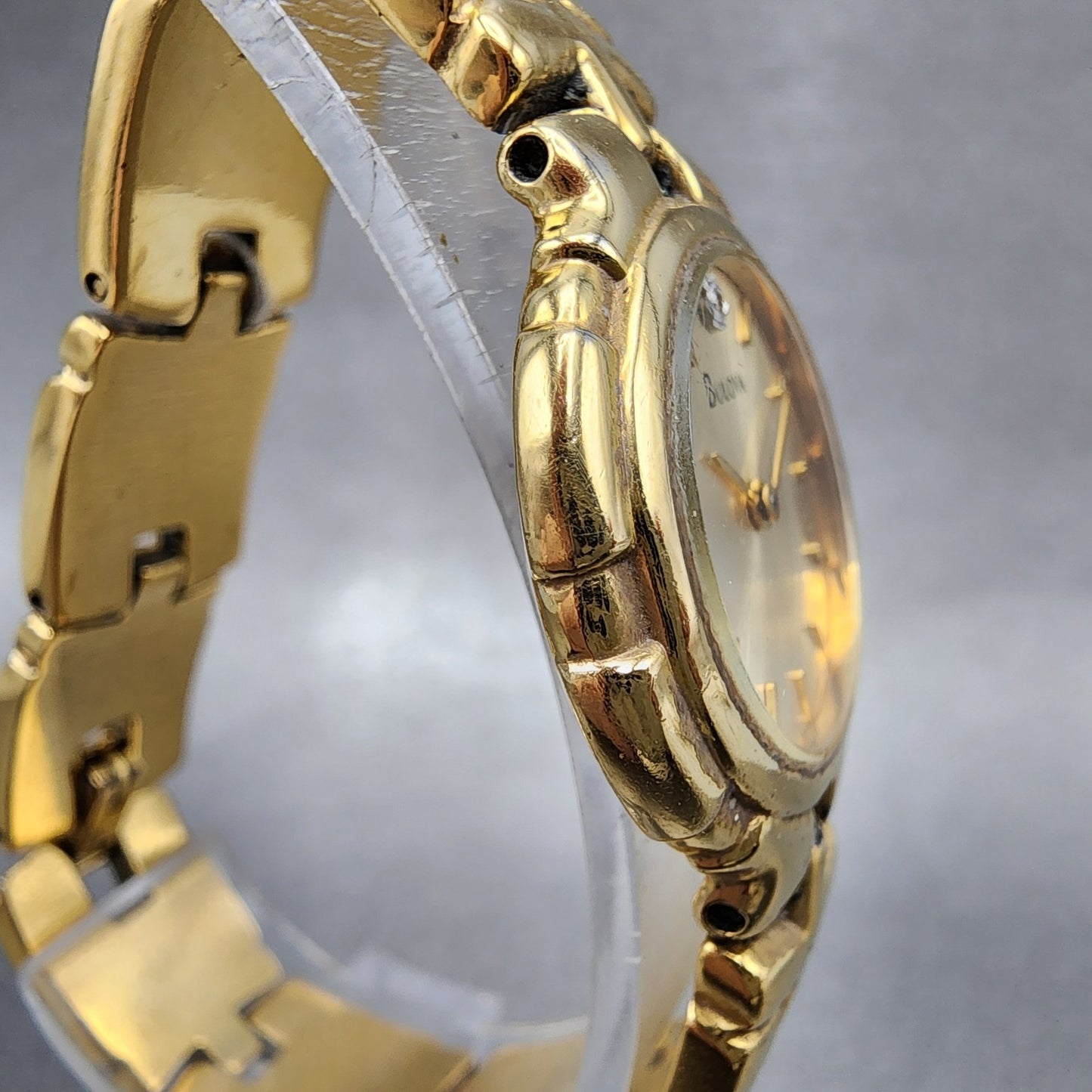 Bulova Watch Women 26mm Gold Dial Gold Tone Round 97P44 New Battery VTG3