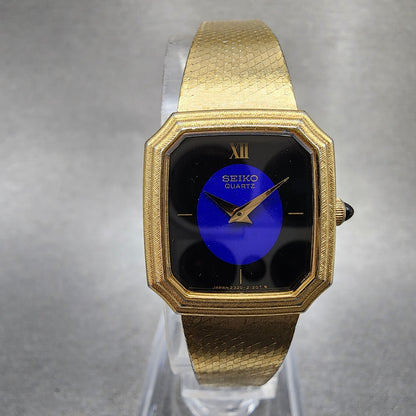 Seiko Tank Watch Women 19mm Black Dial Gold Tone Octagon 23206100 New Battery0