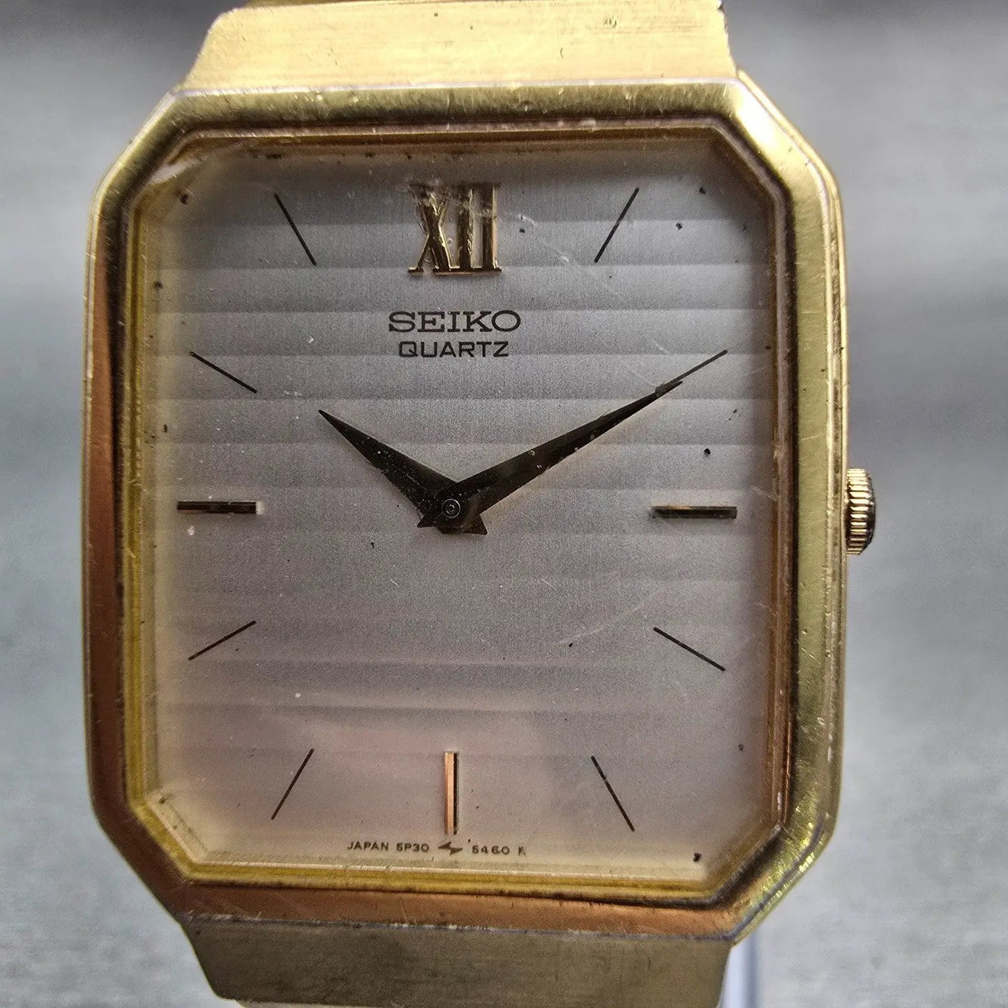 Seiko Watch Men 26mm White Dial Gold Tone Rectangle 5P30-5299 New Battery VTG1