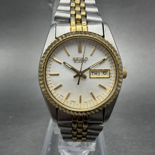 Seiko Watch Women 25mm White Dial Two Tone Daydate Round 7n83-0041 New Batt N6R0