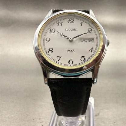 Alba Success Watch Men 33mm White Dial Silver Daydate Round V533-6B60 New Batt5