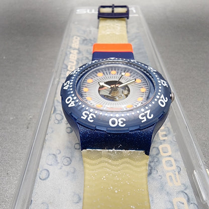 Swatch Scuba 200 Silver Trace Dive Watch Men 38mm Silver Dial Blue New Battery2