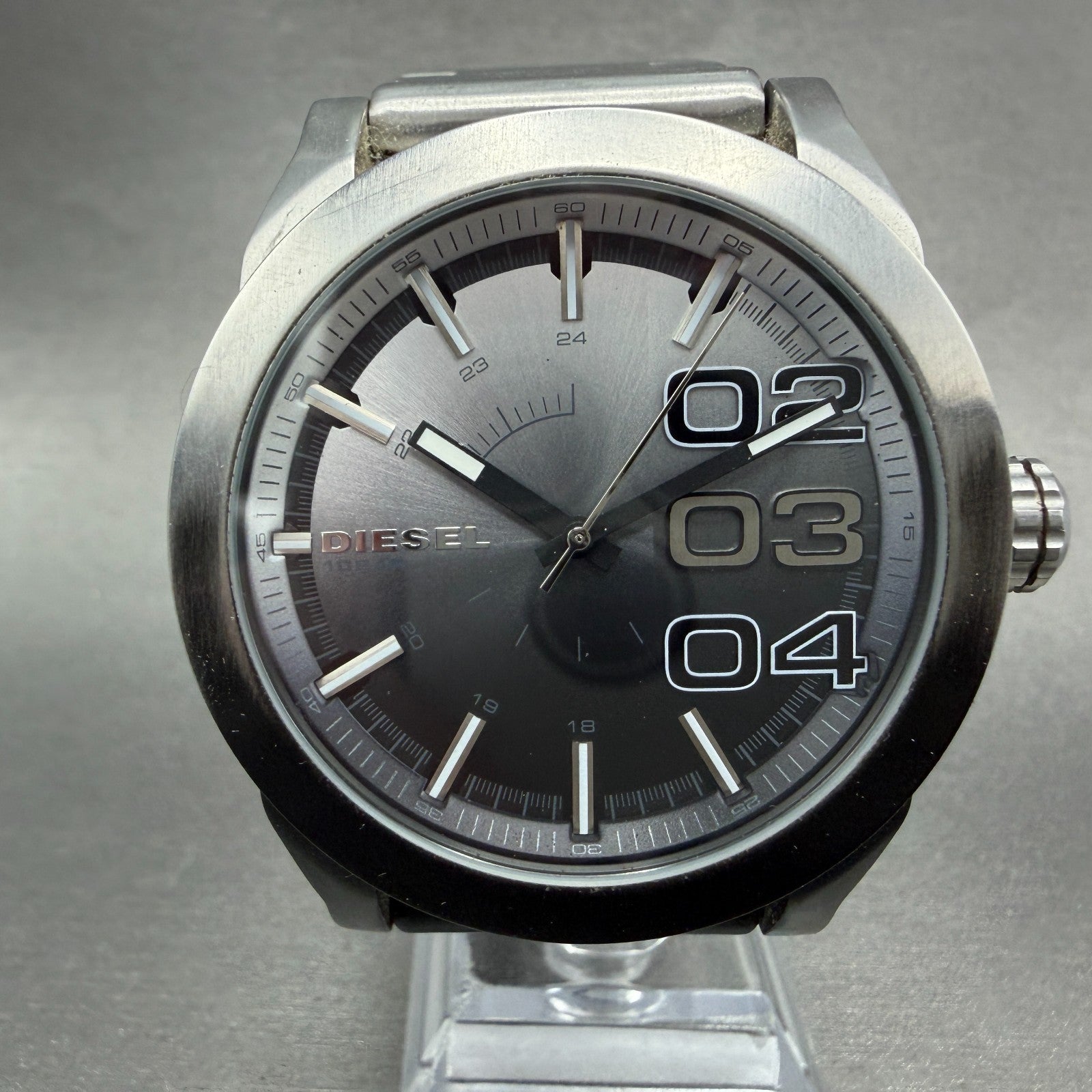 Diesel Double Down Watch Men 46mm Black Silver Round DZ-1679 New Battery1
