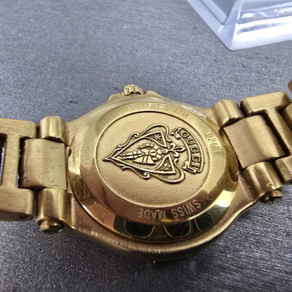 Gucci 9240L Watch Women 26mm Black Dial Gold Tone Date Diamonds New Battery9