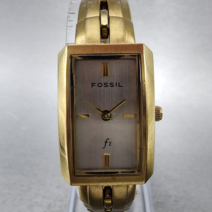 Fossil Tank Watch Women 17mm Silver Dial Gold Tone Rectangle ES9947 New Battery1