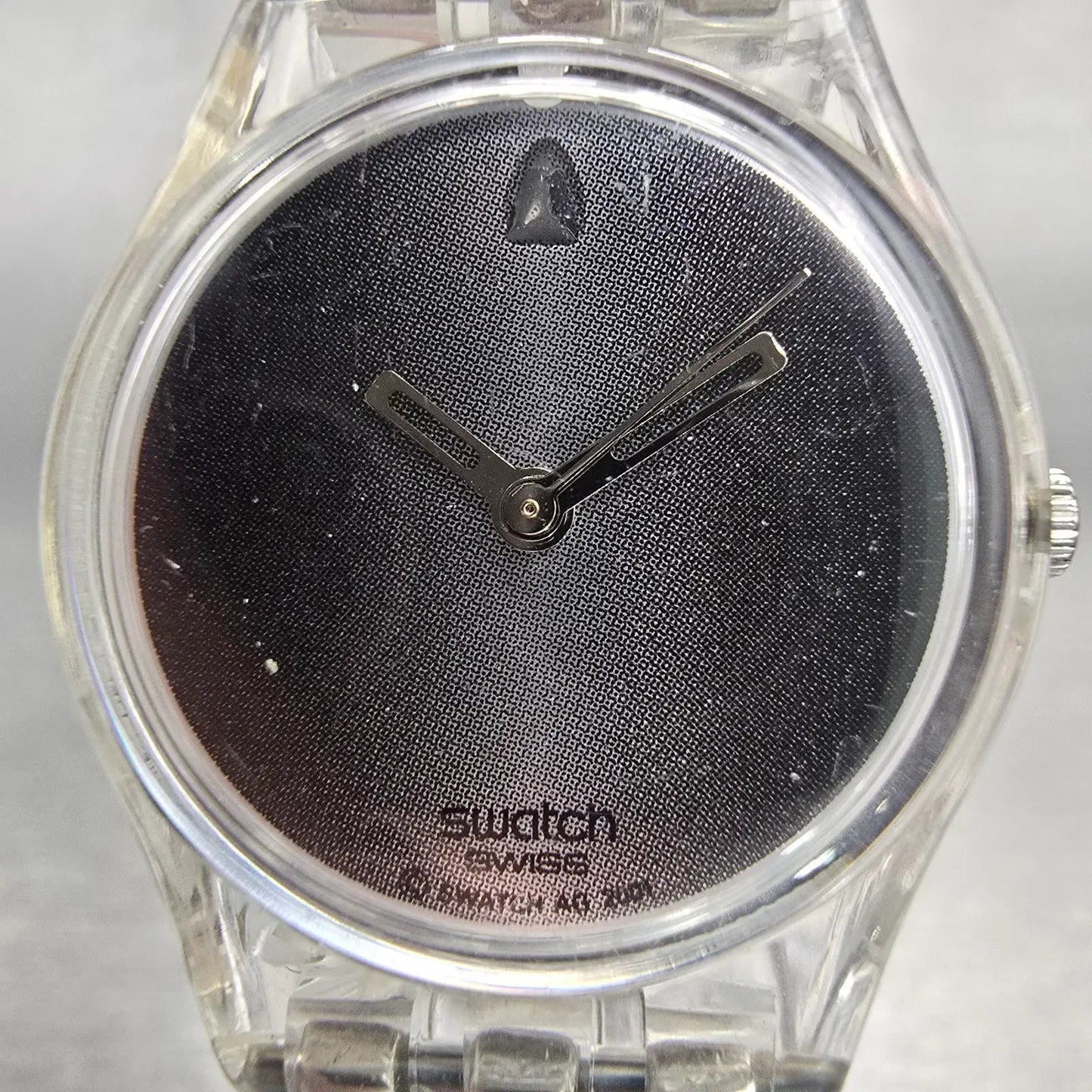 Swatch Revue Star Watch Women 25mm Gray Dial Clear Case Round LM130G New Battery1