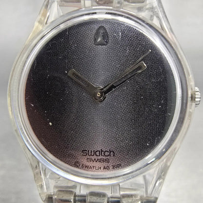Swatch Revue Star Watch Women 25mm Gray Dial Clear Case Round LM130G New Battery1